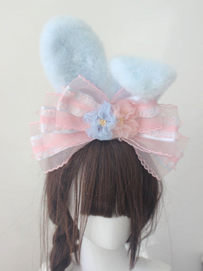 Blue Bunny Ear Fluffy Pink Pastel KC