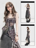 Asymmetrisches Top Kariertes Bittersüßes Saum-Cami-Muster Glamorous Brown
