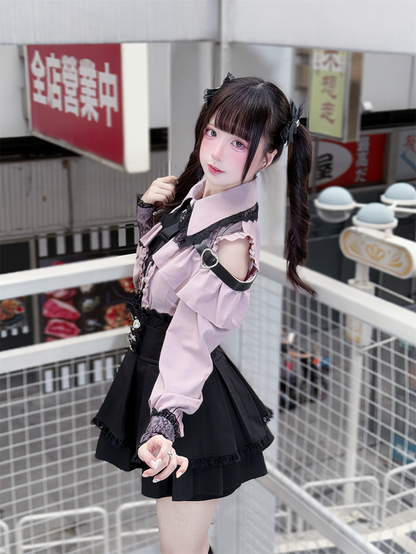 Dusty Blouse: Jirai Kei Sweetheart Buttons Pink