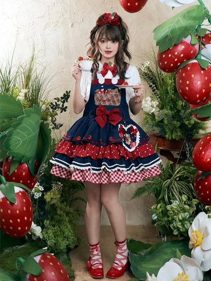 Sleeves Sweet Blouse Strawberry Pattern Beige Peter Pan Collar Puff Lolita