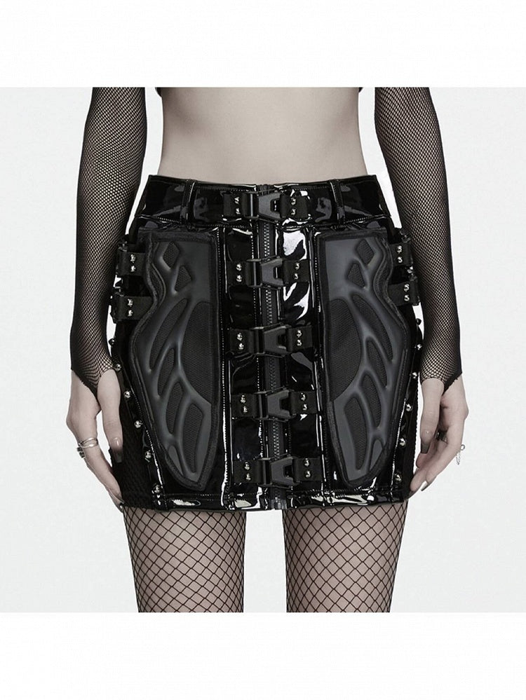 Techwear Patent Leather Black Punk Skirt - Punk Rave