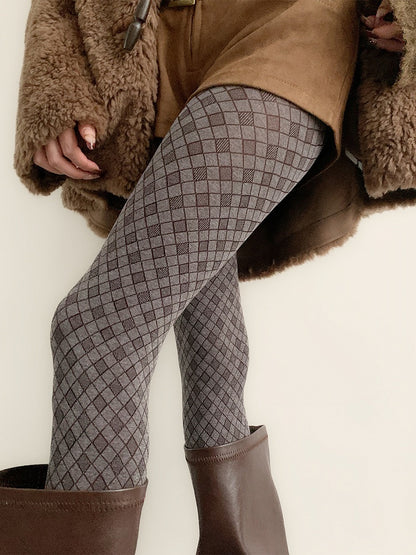 (2 Colors) Warm Knit Diamond Tights Check