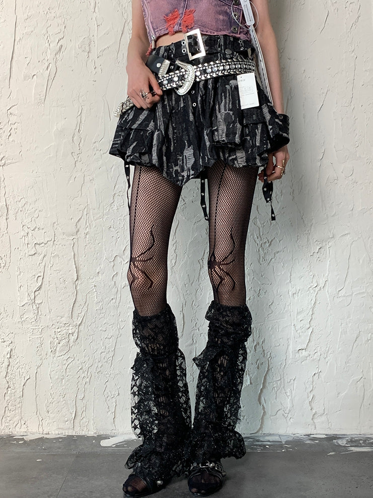 Sternmuster Bein Y2K Schwarze Ärmel Besatz Spitzenriemen Selbstbinden