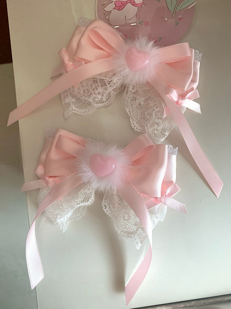Trim Pink Hairclip Bowknot Sweet Lace Lolita