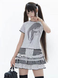 Cute Lace Trim Skirt with Stripe and Polka Dot - Yameko