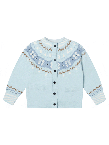 Blue Light Snowflake Cardigan Knit Vintage Pattern
