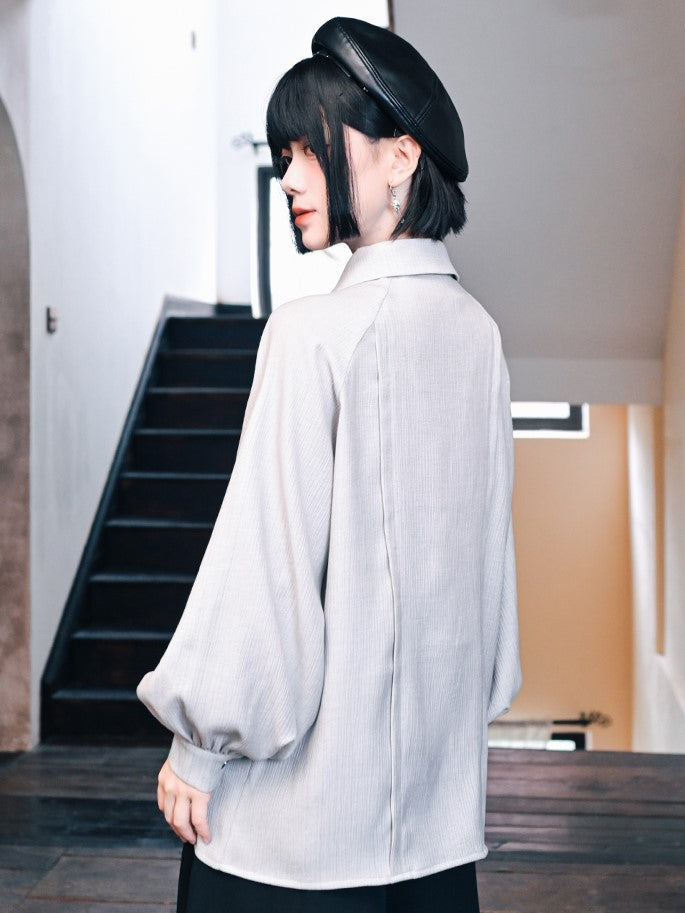 Shirt with Embroidery Light Bronze Gothic Sleeves Bishop Cheongsam Gray