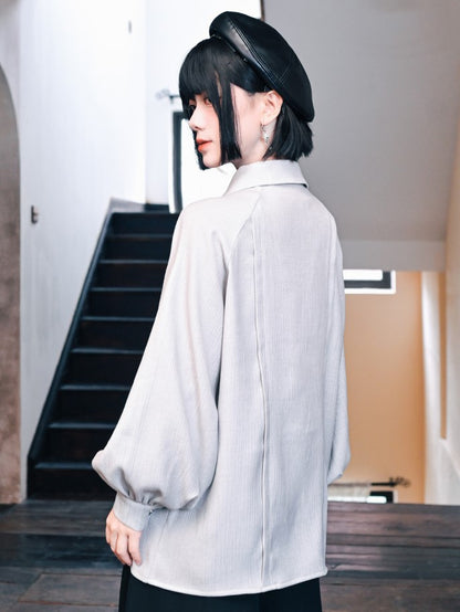 Shirt with Embroidery Light Bronze Gothic Sleeves Bishop Cheongsam Gray