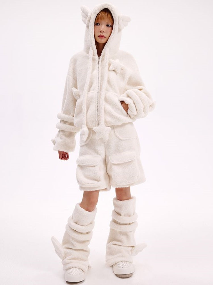 ホワイトエンジェルウィングスフリースレッグウォーマー