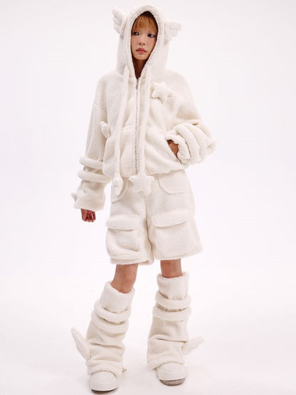 ホワイトエンジェルウィングスフリースレッグウォーマー