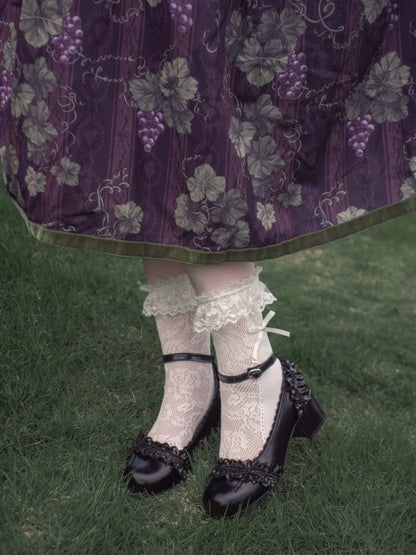 Mary Jane Round Toe Lolita Shoes with Bow and Ruffle in Black - EvilStar