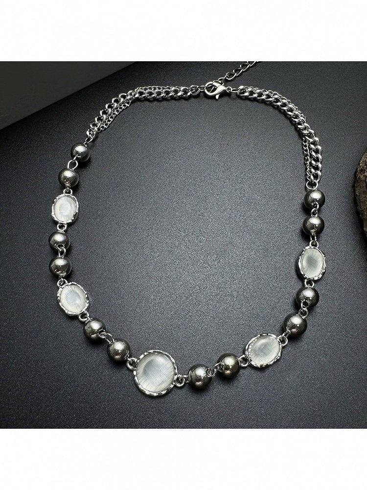 Silver Beaded Chain Necklace - YSHXS