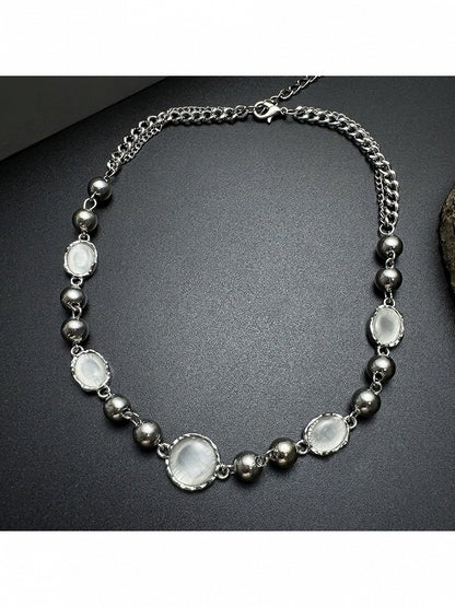 Silver Beaded Chain Necklace - YSHXS