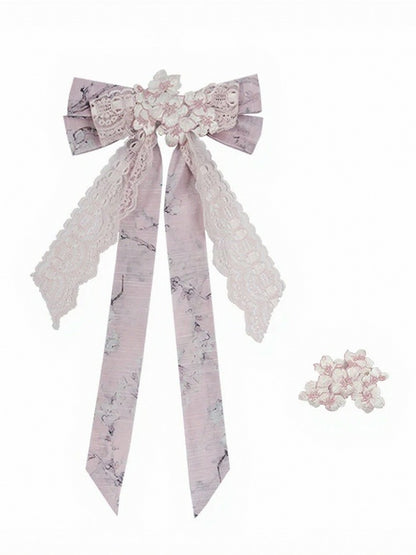 Bow Lace Trim Accessory Set with Floral Embroidered Hair Clips - Yimu Walnut