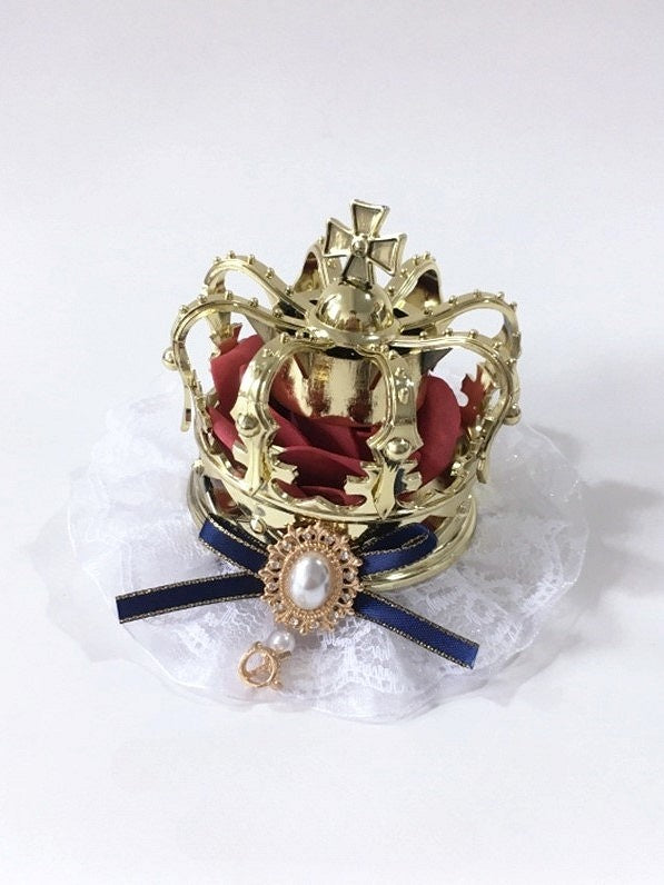 Bow Bead 5 Headpiece with Based Crown Golden – Color Lace Lolita Accents and White Options