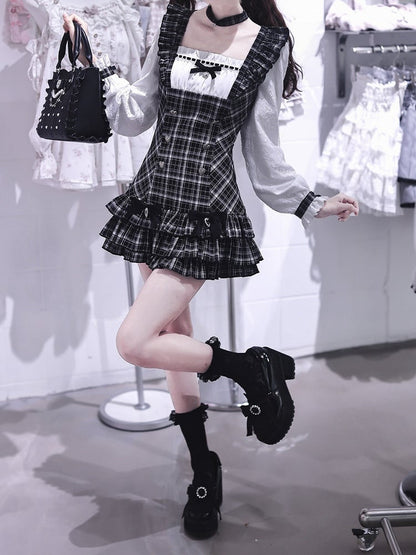 Plaid Choker in Black & White Checkered Pattern - Ekomi