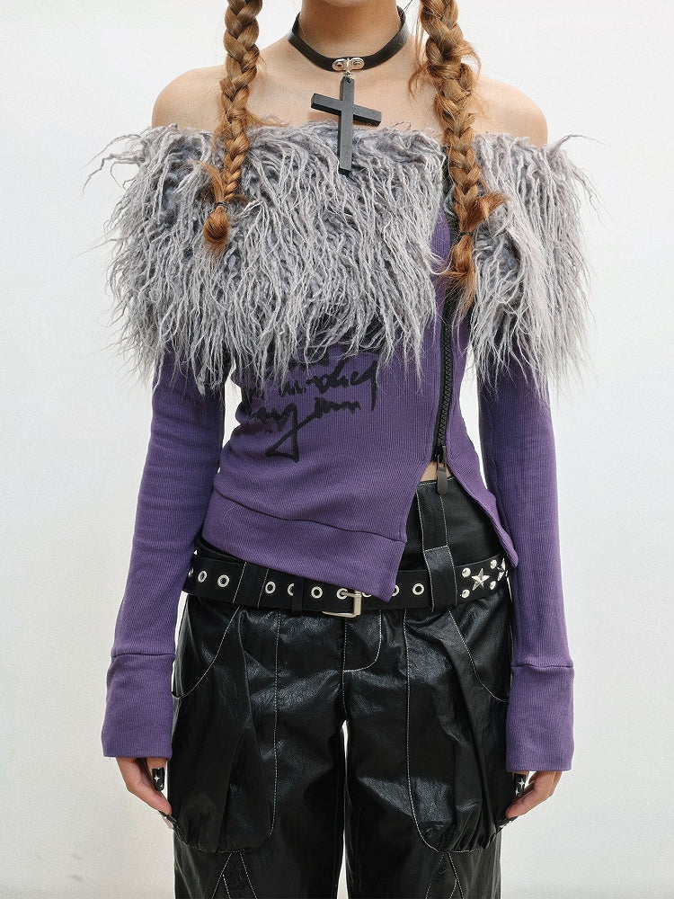 Haut à épaules dénudées - Détail violet encolure style punk brut