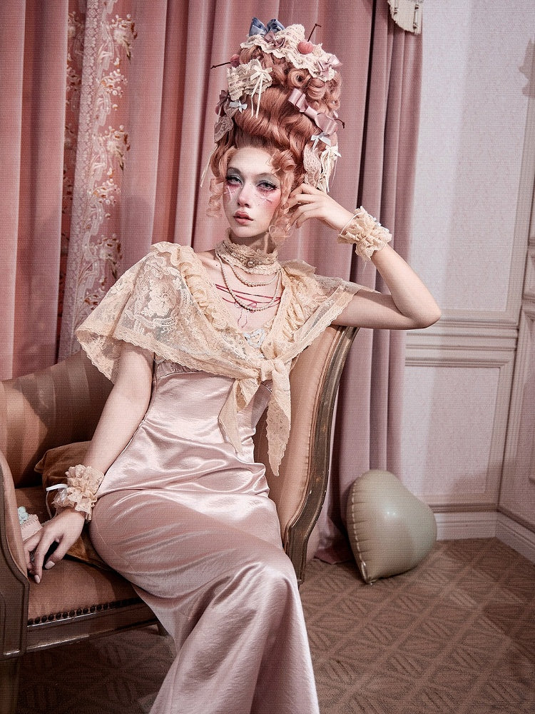 Rococo Pink Lace Satin Slip Dress with Padded Cups - Blood Supply