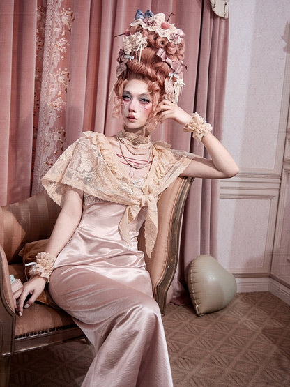 Rococo Pink Lace Satin Slip Dress with Padded Cups - Blood Supply
