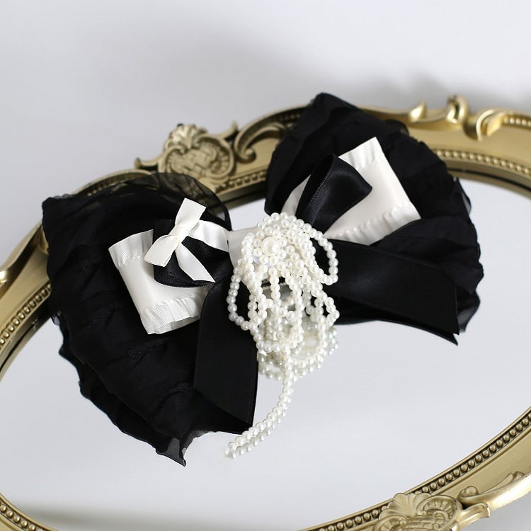 Beaded Bowknot Black Hairclip Tassel