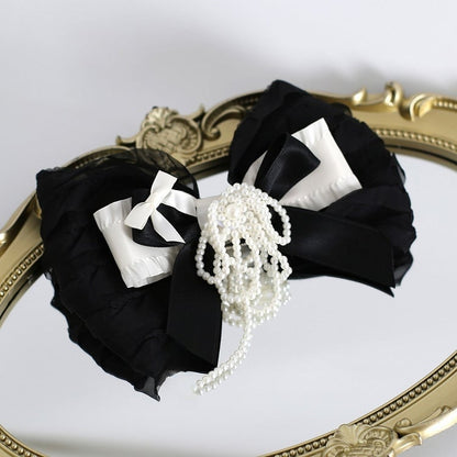Beaded Bowknot Black Hairclip Tassel