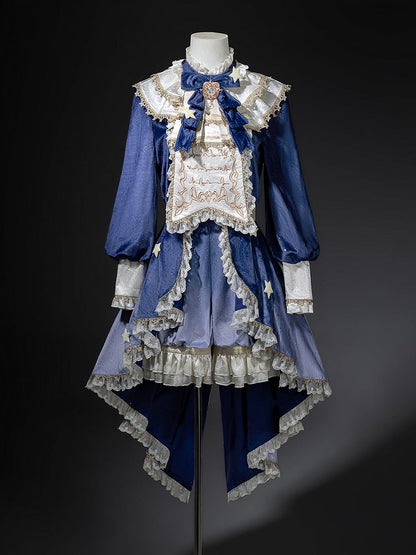 Ouji Accents Velvet Star Shimmering + Top Bloomer Shorts with Lolita Blue Split-Tail