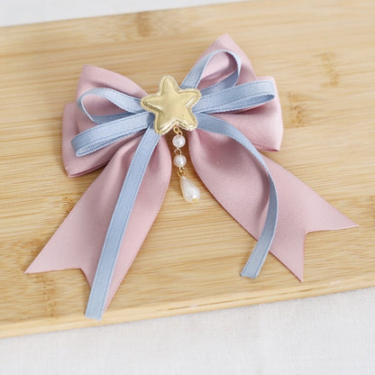 Blue Dusty Hairclip with Cute Star / Bead Pink Bowknot Charms