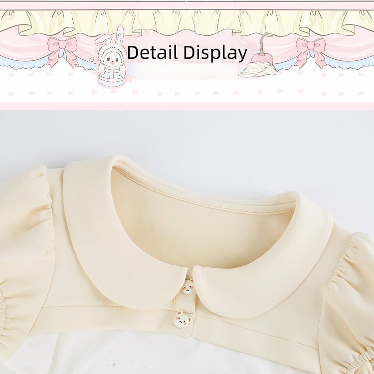 Beige Bear Print Peter Pan Puff Top - serendipity