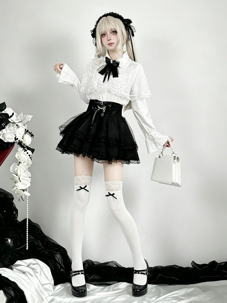 Snow White Lace-Cape Top with Long Sleeves - AMAHAKAWA