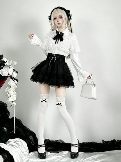 Snow White Lace-Cape Top with Long Sleeves - AMAHAKAWA