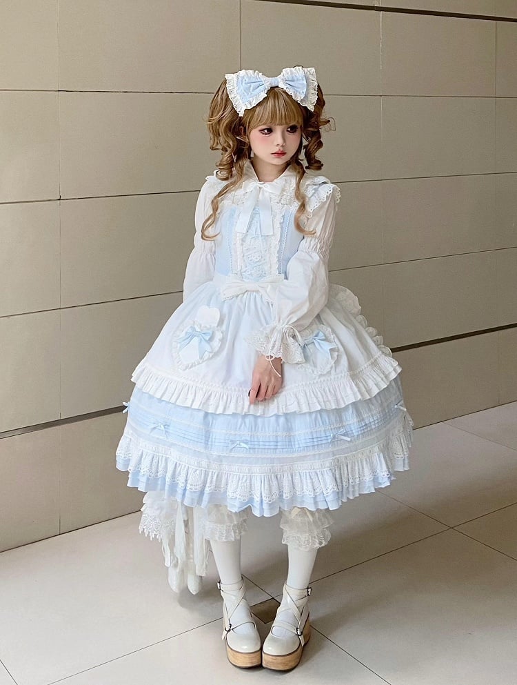 Light Blue Lace-Up Lolita Jumper Skirt with Ruffled Hem