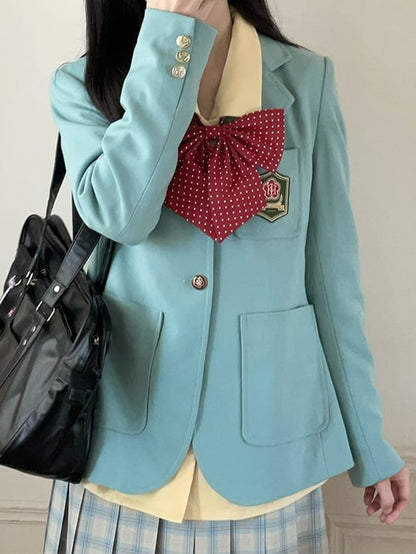 グリーンのノッチカラーのプレッピーミントJK制服ブレザー