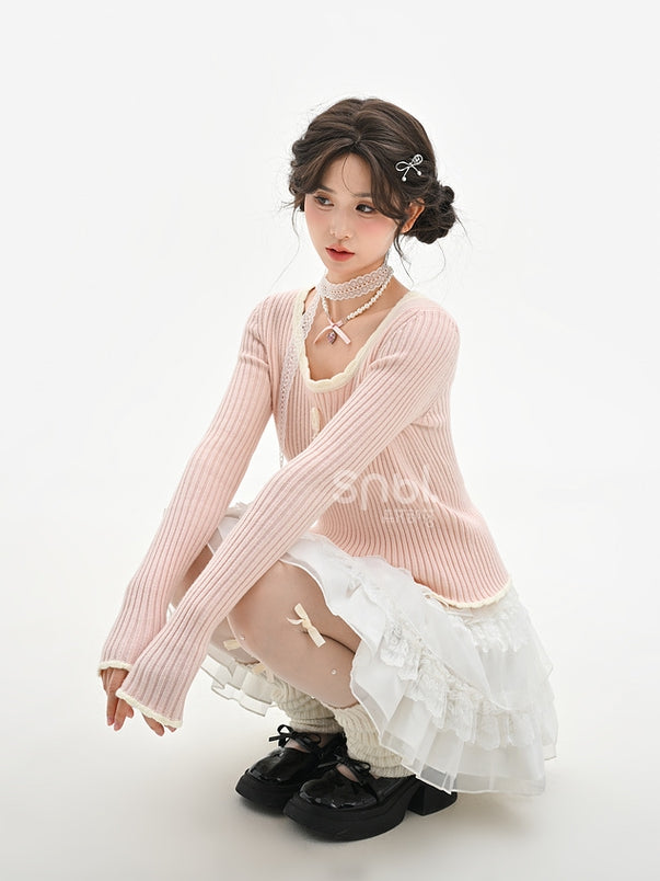 Rosa Strickoberteil mit Rundhalsausschnitt und schmaler Passform