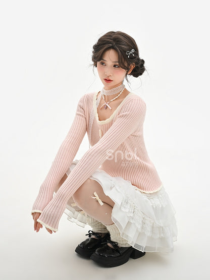 Rosa Strickoberteil mit Rundhalsausschnitt und schmaler Passform