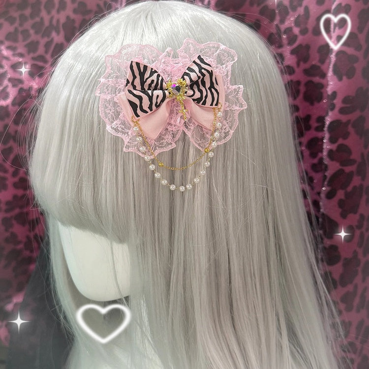 Pink/Black Hairclips Fashion - Zebra Hime Gyaru Print