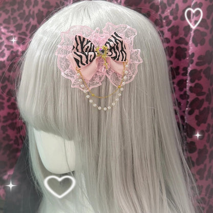 Pink/Black Hairclips Fashion - Zebra Hime Gyaru Print