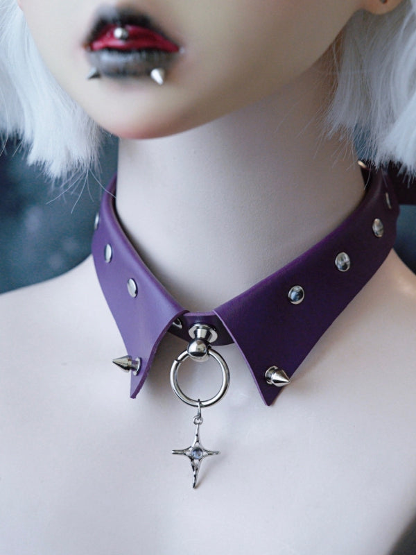 Gothic Choker Pendant Cross Purple Details Studs