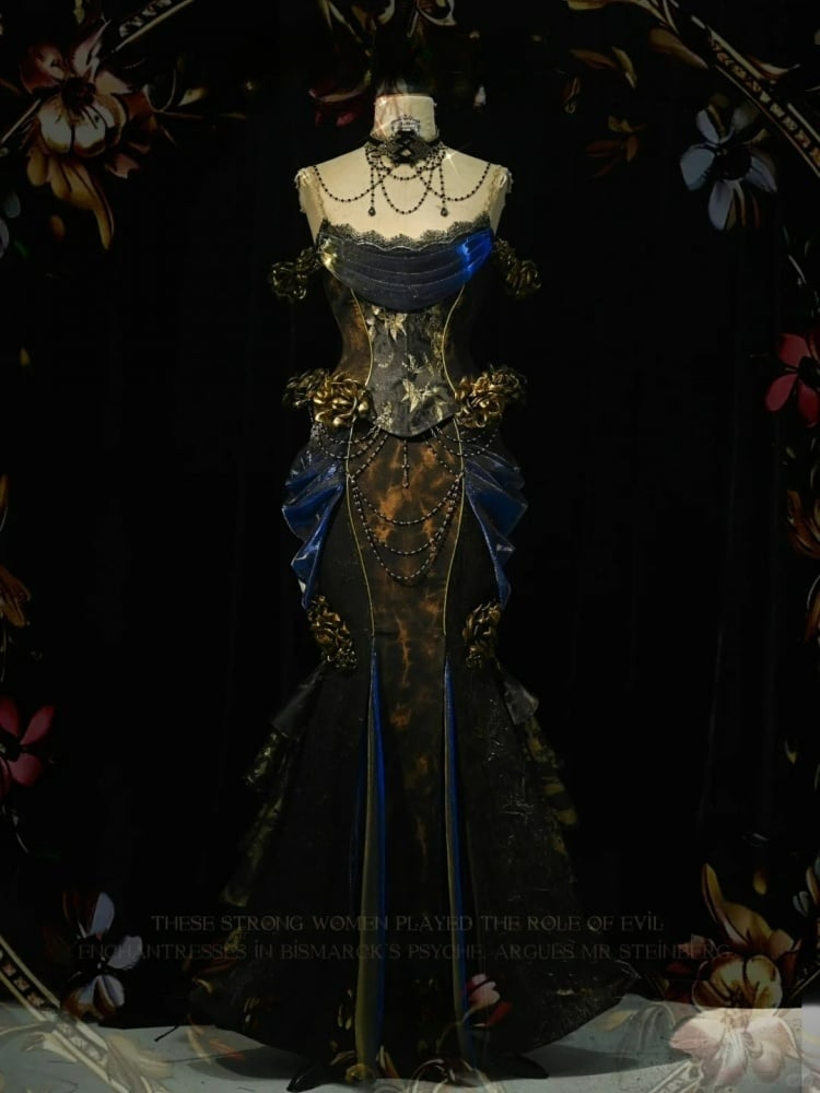 ブラック＆ゴールドゴスローズピンマーメイドスカート