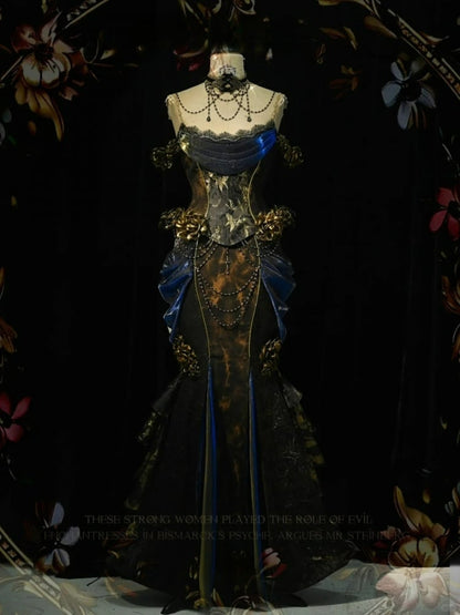 ブラック＆ゴールドゴスローズピンマーメイドスカート