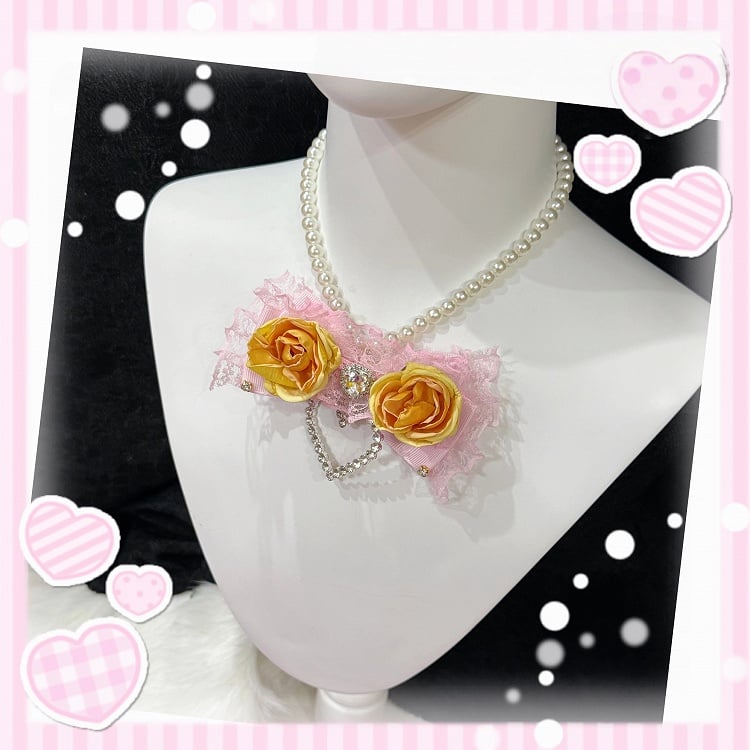 Two Necklaces Styles with Bow - Gyaru Fashion Floral Hime
