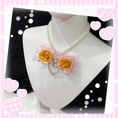 Two Necklaces Styles with Bow - Gyaru Fashion Floral Hime