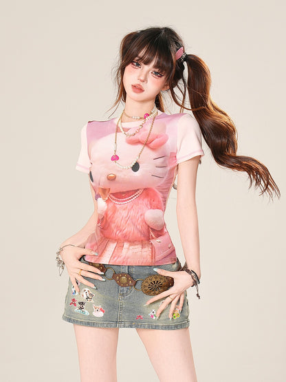 Jeansrock Bodycon Mini Adorable Puppy Print Blau