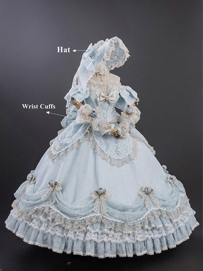 Light Blue Off-Shoulder Hime Lolita Gown - Layered Lace Princess Dress