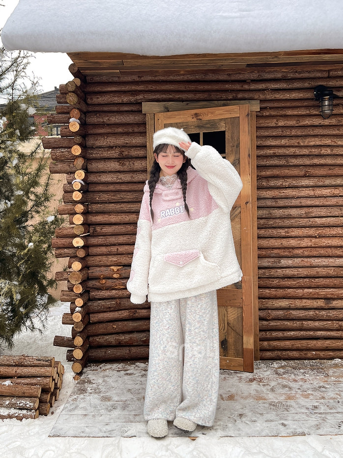 Bunte Strickhose mit hoher Taille und weitem Bein