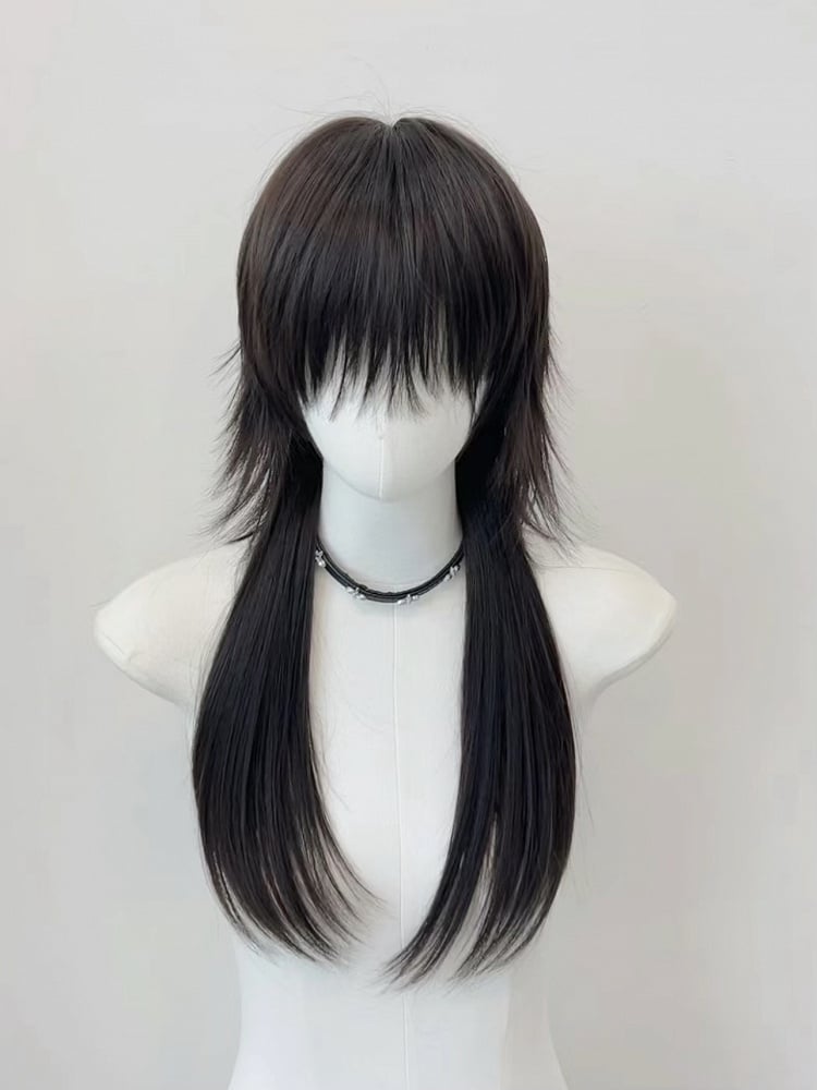 Style with Straight Ouji Bangs Black Wig