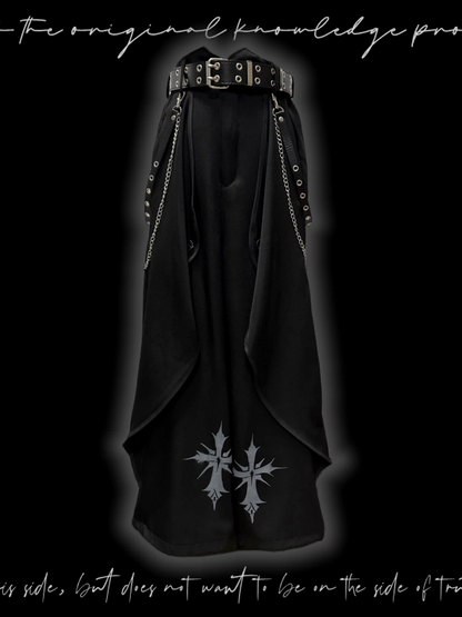 Saum Schwarze Hose mit weitem Bein und Kreuzdruck