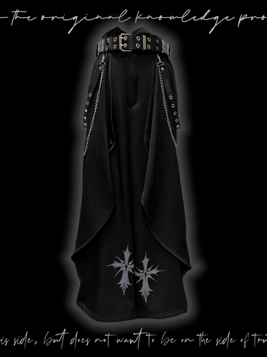 Saum Schwarze Hose mit weitem Bein und Kreuzdruck