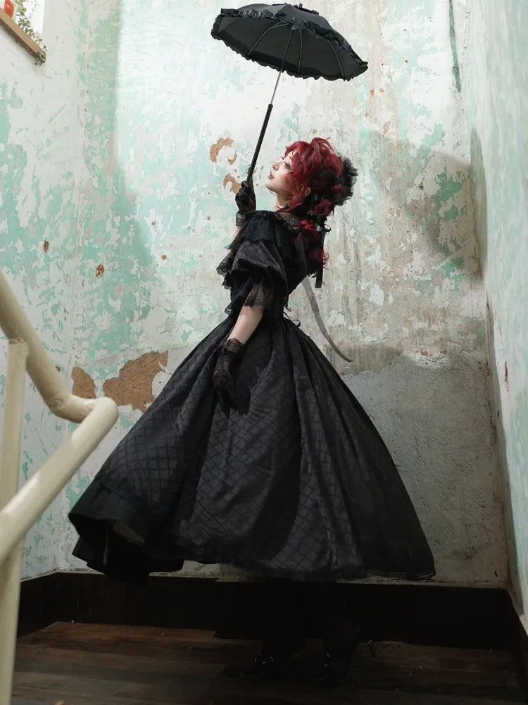 Black Boned Corset Waist Skirt High Waist Aristocrat Gothic Lolita Skirt