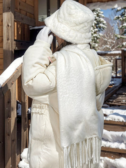White Fringe Hem Knit Scarf