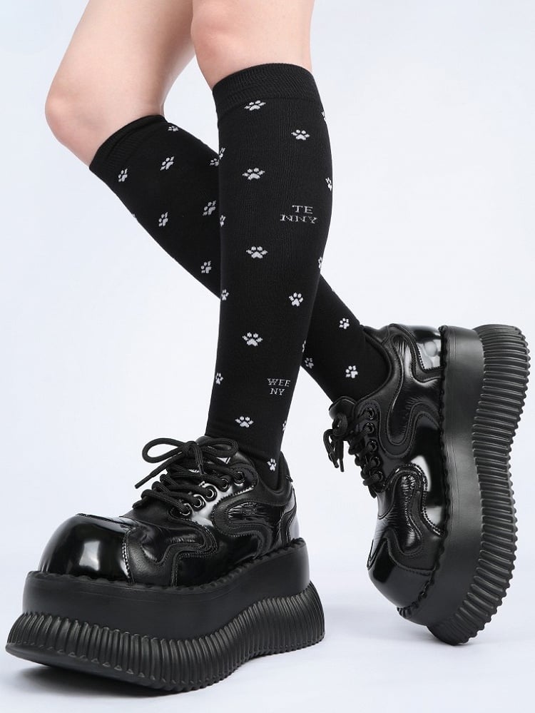 Style Platform Lace-up Black Closure Punk Shoes